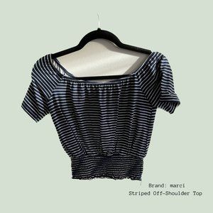 Marci| Off-Shoulder Striped Top| Navy Blue & White